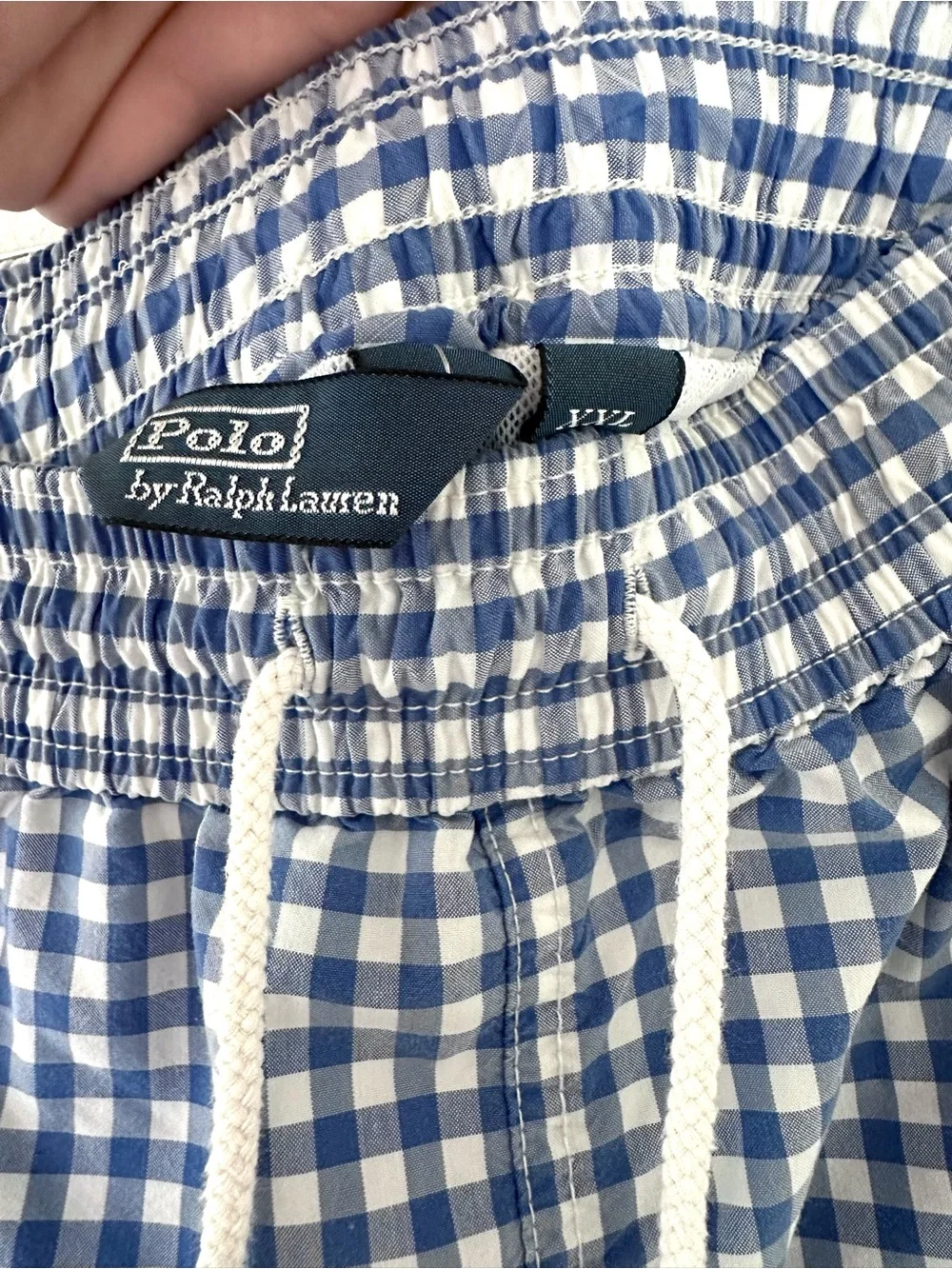 Polo Ralph Lauren Blue & White Check Gingham 6” Traveler Classic Swim Trunks